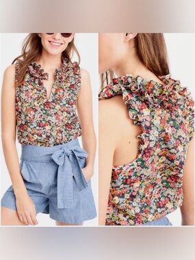Sleeveless Floral Ruffle V-Neck Top - Multi